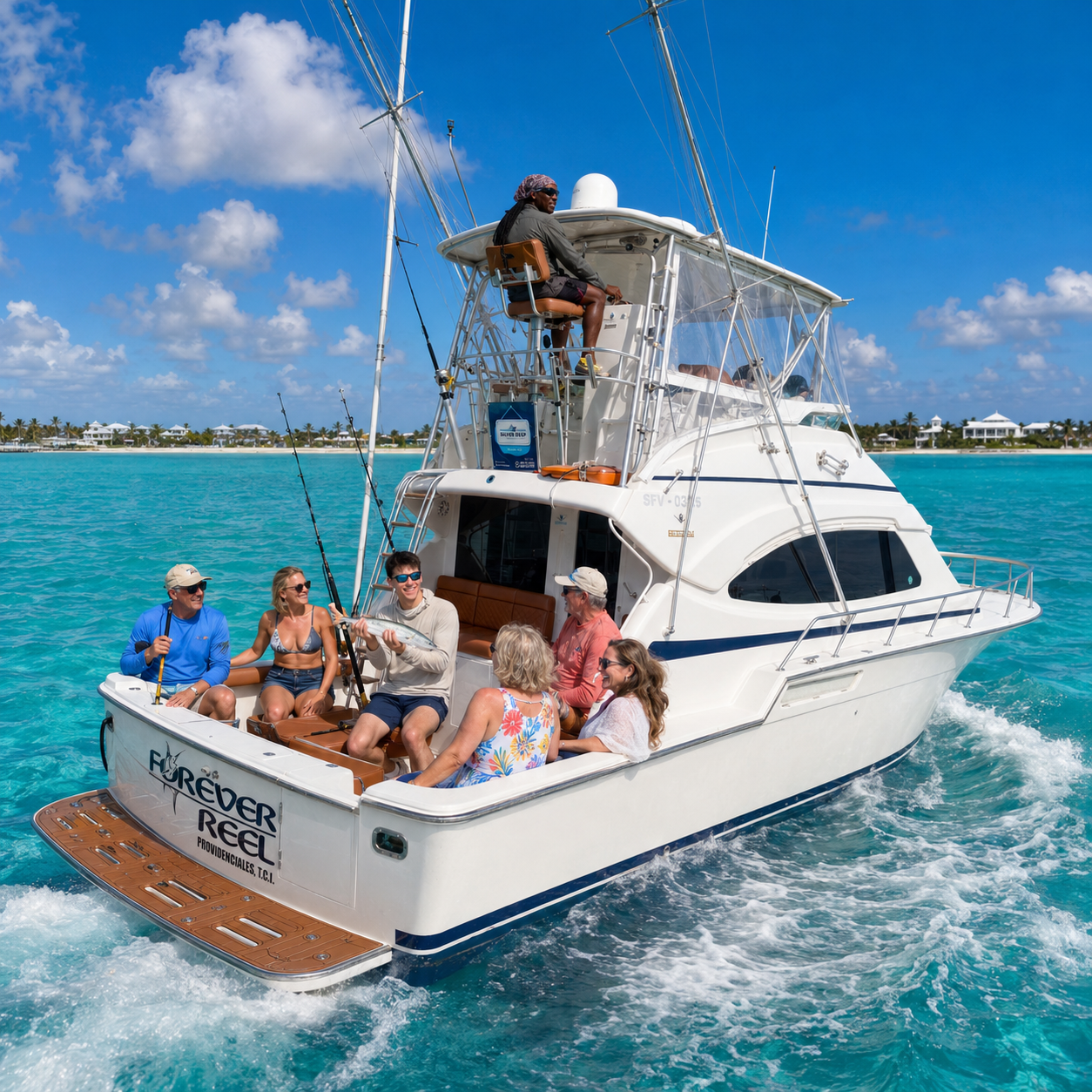 Home 7 Private group celebrating on a Silver Deep boat charter in Turks and Caicos